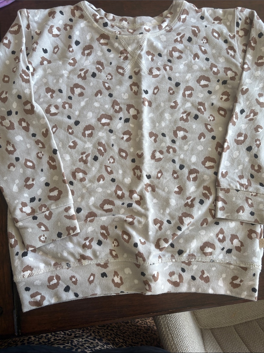 Girls' Beige Leopard Print Pullover Sweatshirt